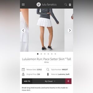 Lululemon Athletica White Pace Setter Mini Skirt